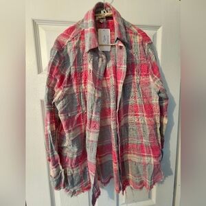 LA MIEL Casual Pink and Gray Plaid Shirt